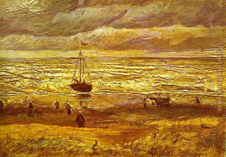 Beach with Figures and Sea with a Ship painting - Vincent van Gogh Beach with Figures and Sea with a Ship art painting